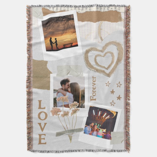 Cobertor Rustic Scrapbook Romance with Hearts and Flowers (Frente Vertical)