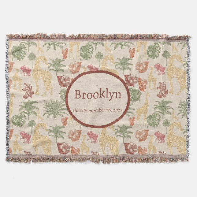 Cobertor Safari Giraffe & Tropical Leaves Nursery (Frente)