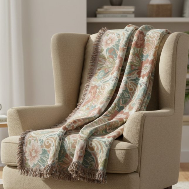 Cobertor Sage e Terracota Mindfulness Botânica (Heirloom floral throw blanket)