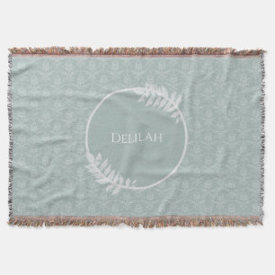 Cobertor Sage Green Elegant Damask Personalizado