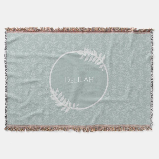 Cobertor Sage Green Elegant Damask Personalizado (Frente)