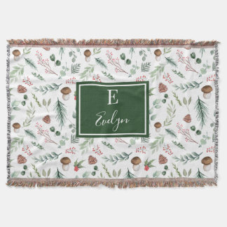 Cobertor Sage Green Holiday Personalized Throw Blanket