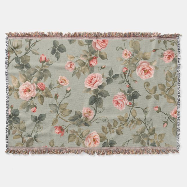 Cobertor Sage Verde Floral Maximalista Retro (Frente)