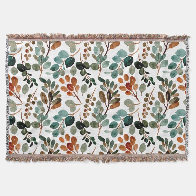 Cobertor Sage Verde Marrom Folhas Outono Azul Turquesa (Frente)