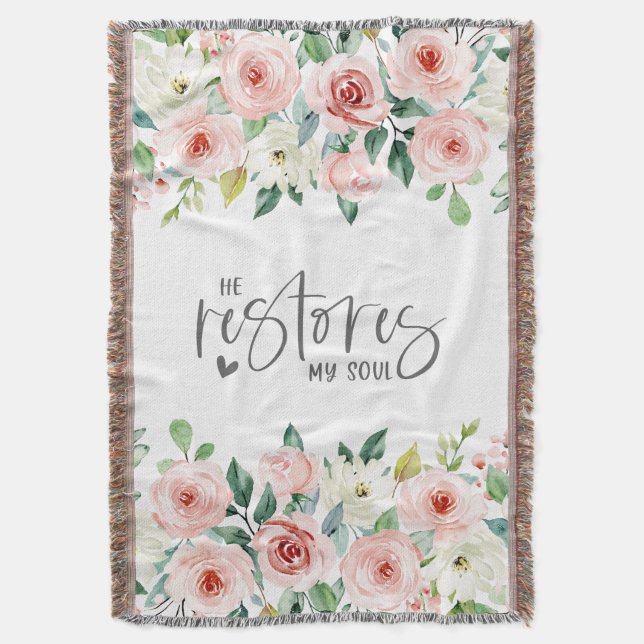 Cobertor Salm 23:3 Ele Restaura minha Bíblia de Alma Verso  (Frente Vertical)