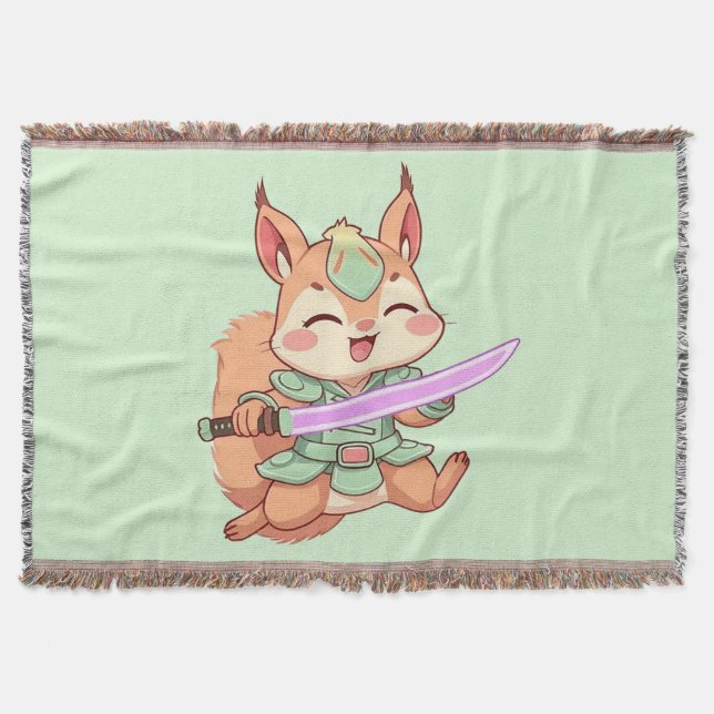 Cobertor Samurai Esquilo Kawaii. (Frente)