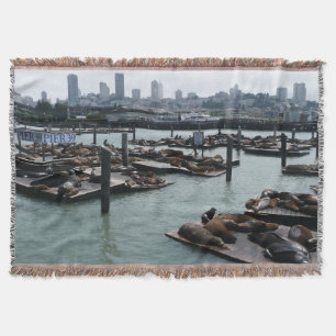 Cobertor São Francisco e Leões Marinhos do Pier 39 Silhueta