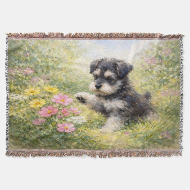 Cobertor Schnauzer Puppy Springtime Flowers (Frente)