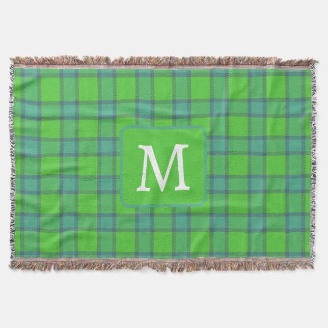 Cobertor Scottish green &blue Plaid tartan monogram (Frente)
