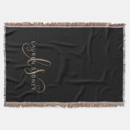 Cobertor Script Feminino Dourado Preto Moderno Monograma