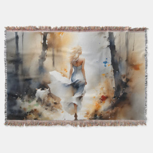 Cobertor Senhora Caminhando Através De Uma Floresta