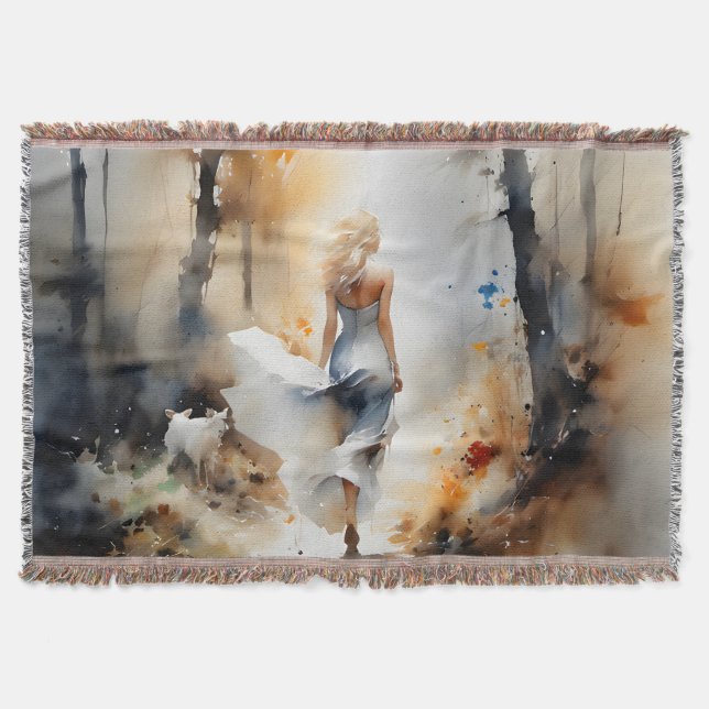 Cobertor Senhora Caminhando Através De Uma Floresta (Frente)