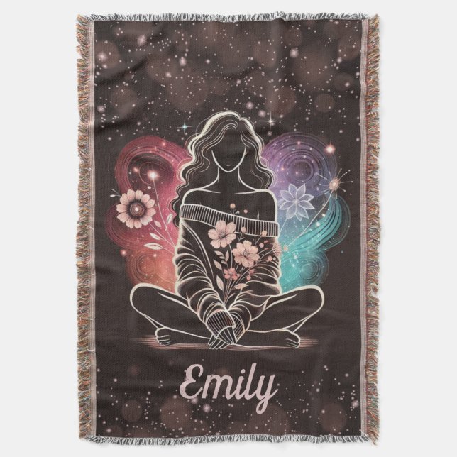 Cobertor Serene Mulher em Sonho Físico Cósmico (Frente Vertical)