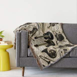 Cobertor Sheet Music and Instruments Black/Dourado ID481