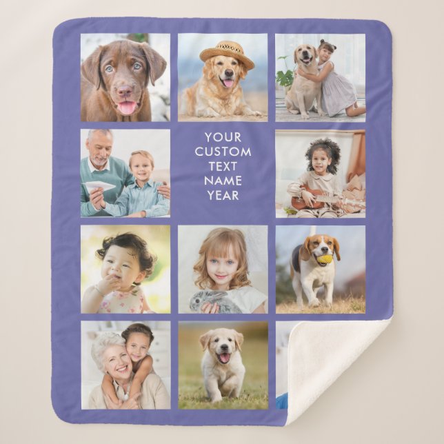 Cobertor Sherpa 11 Colagem de Fotos Personalizada Trendy Periwinkl (Frente)