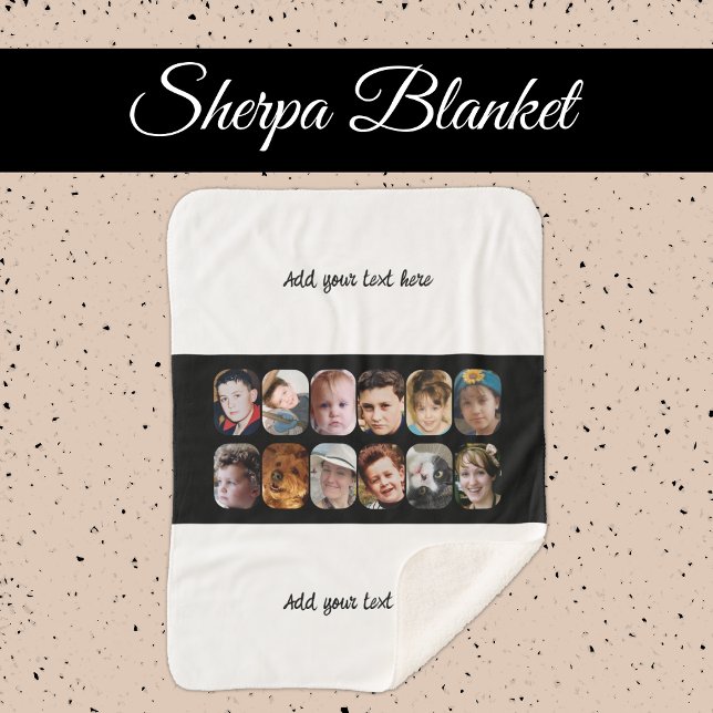 Cobertor Sherpa 12 photo collage add text white black (Criador carregado)