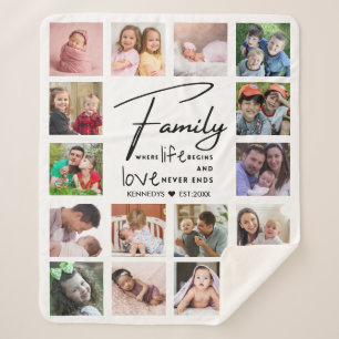 Cobertor Sherpa 16 Nome da Família de Colagem de Fotos Citação Pre