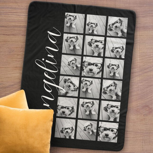 Cobertor Sherpa 18 Colagem de Fotos - CAN EDIT black white script (Personalized sherpa blanket with photos and text)