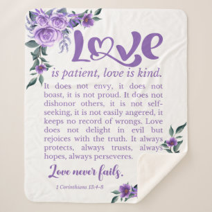 Cobertor Sherpa 1 Corinthians 13:4-8 O amor é a púrpura da pacient