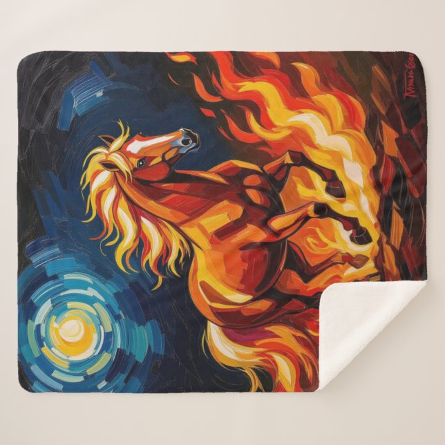 Cobertor Sherpa „2026 – Das Jahr des Feuerpferds“ (Frente (Horizontal))