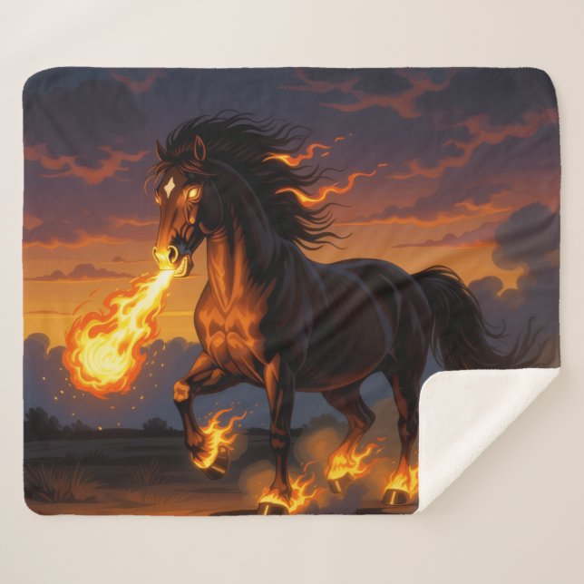 Cobertor Sherpa „2026 – Das Jahr des Feuerpferds“ (Frente (Horizontal))