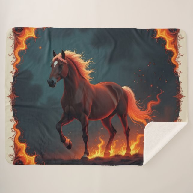 Cobertor Sherpa „2026 – Das Jahr des Feuerpferds“8 (Frente (Horizontal))