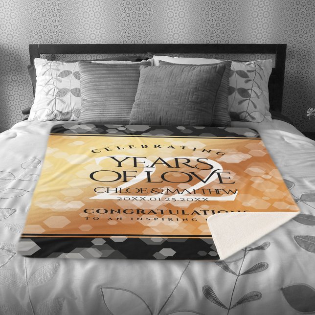 Cobertor Sherpa 22º aniversário do Casamento de Cobre (Elegant 22nd Copper Wedding Anniversary Sherpa Fleece Blanket Cover Photo.)