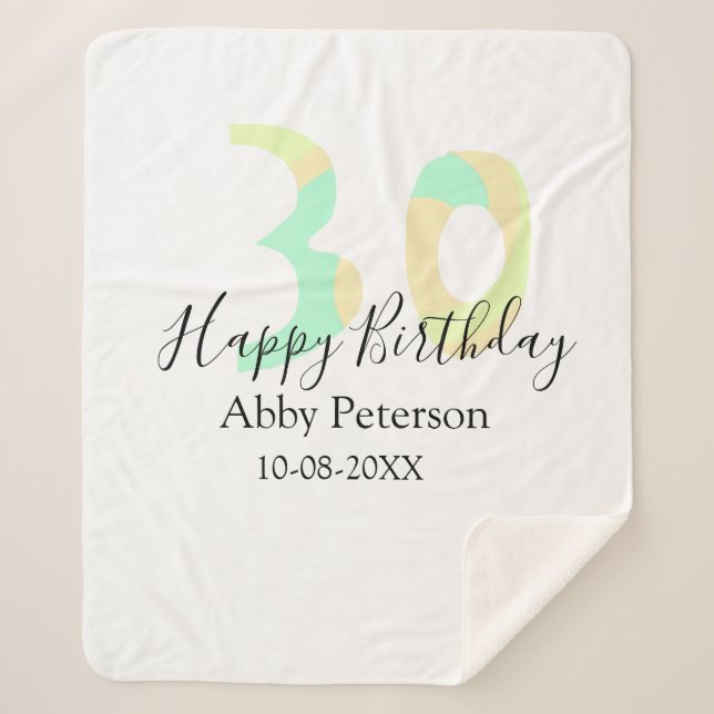 Cobertor Sherpa 30th birthday bold letter pastel yellow black retr (Frente)