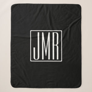 Cobertor Sherpa 3 iniciais Monograma Preto e Branco (ou cor diy)