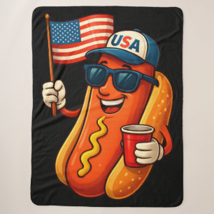 Cobertor Sherpa 4º de julho Hotdog Funny Patriotic USA Flag