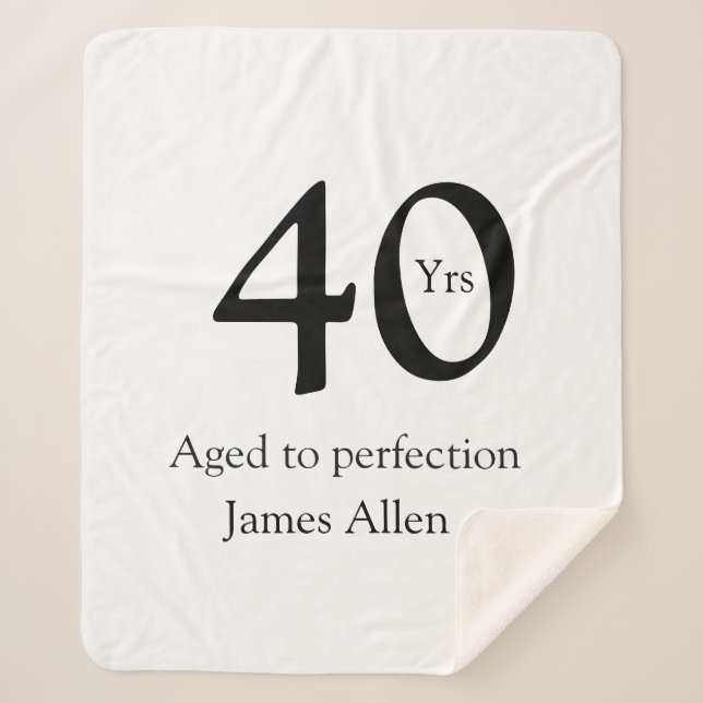 Cobertor Sherpa 40 years aged to perfection birthday name simple  (Frente)