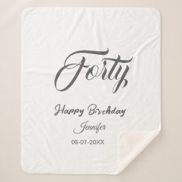 Cobertor Sherpa 40th forty letterbirthday add name date year gray 