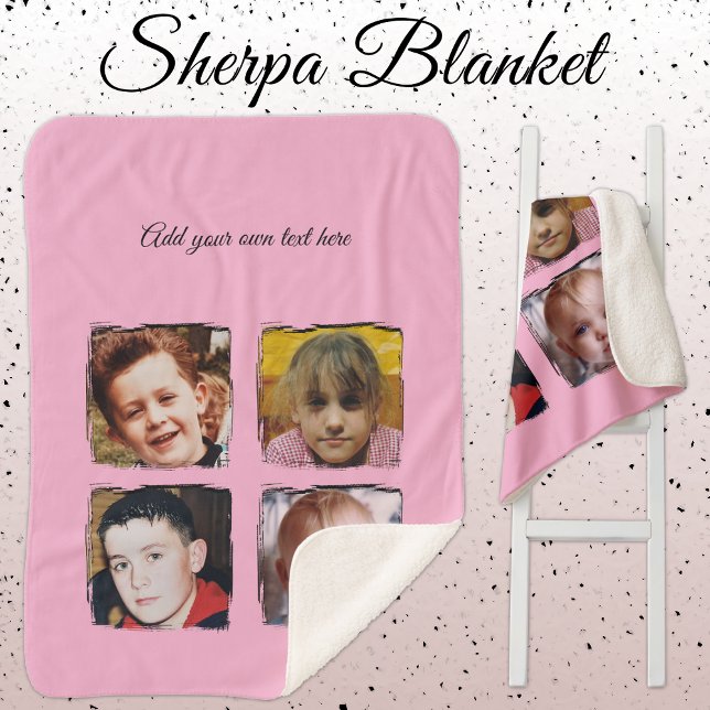 Cobertor Sherpa 4 photo collage add text pink (Criador carregado)