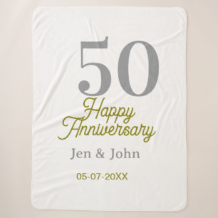 Cobertor Sherpa 50º nome data feliz aniversário prata ouro data 