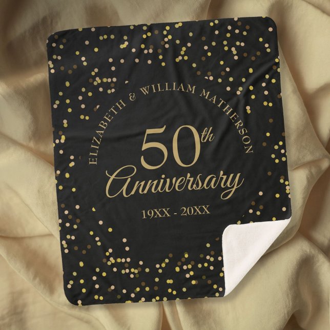 Cobertor Sherpa 50º Ouro Casamento Aniversário Negro e Dourado (50th Golden Wedding Anniversary Black And Gold Sherpa Blanket)