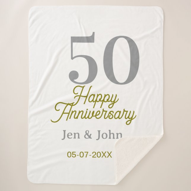 Cobertor Sherpa 50th happy anniversary name date silver gold date  (Frente)