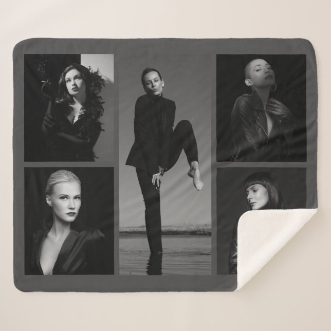 Cobertor Sherpa 5 Colagem de Fotos Editável (Frente (Horizontal))