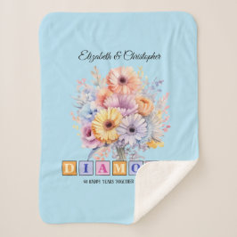 Cobertor Sherpa 60º aniversário do Diamond flores gerbera azul