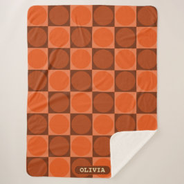 Cobertor Sherpa 70s Checks and Circles Flame Orange
