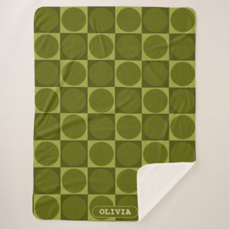 Cobertor Sherpa 70s Checks and Circles Green