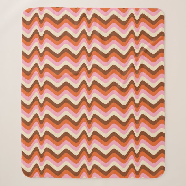 Cobertor Sherpa 70s retro brown and pink wave pattern  (Frente)