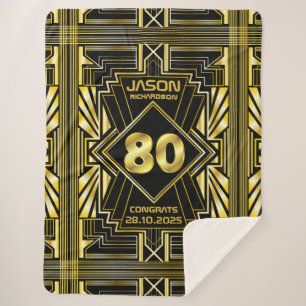 Cobertor Sherpa 80 Birthday Art Deco Dourado Excelente Negro Gatsb