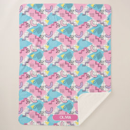 Cobertor Sherpa 80's Memphis Active Pink Light Blue