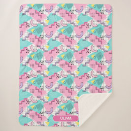 Cobertor Sherpa 80's Memphis Active Pink Light Turquoise