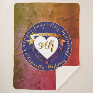 Cobertor Sherpa 9º Aniversário do Casamento Terracotta Lapis Lazul