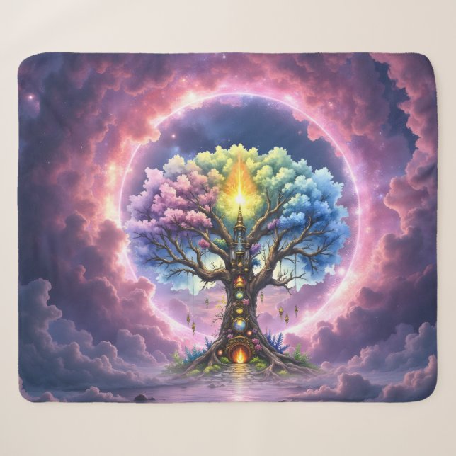 Cobertor Sherpa A Árvore Celestial dos Reinos Eternos (Frente (Horizontal))