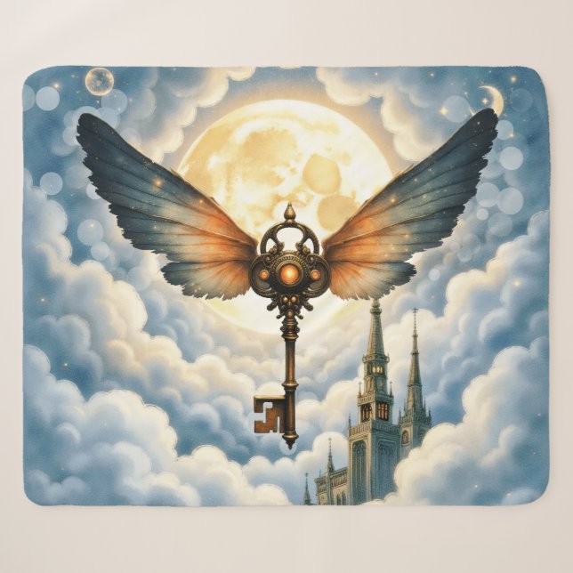 Cobertor Sherpa A Chave da Eternidade – Asas Steampunk (Frente (Horizontal))