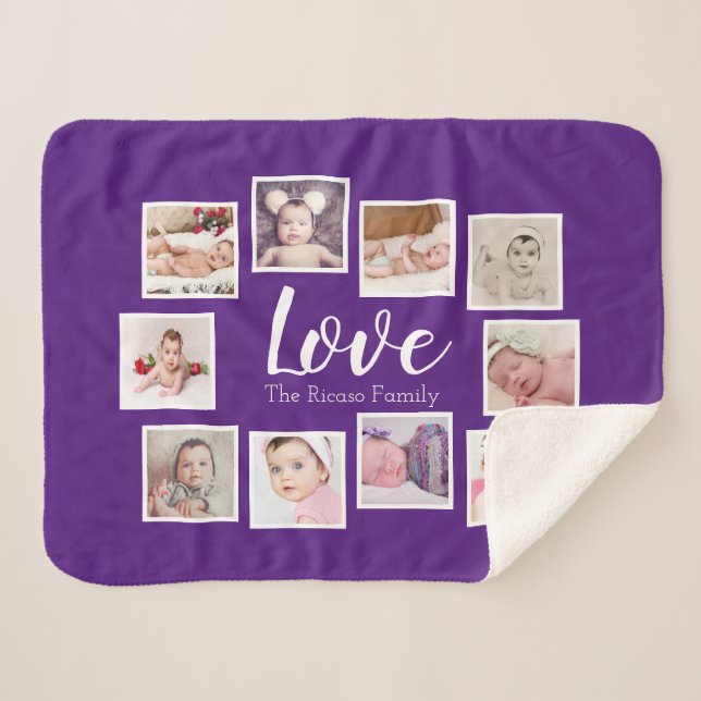 Cobertor Sherpa A Colagem de Fotografias LOVE Pareceu Personalizad (Frente (Horizontal))
