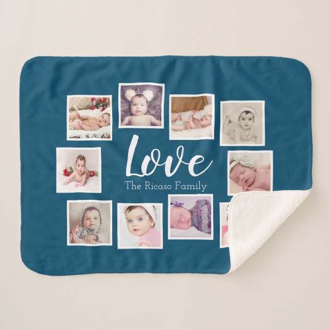 Cobertor Sherpa A Colagem de Fotografias LOVE Pareceu Personalizad (Frente (Horizontal))