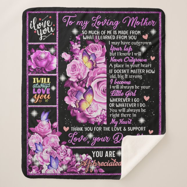 Cobertor Sherpa À Minha Mãe Presente De Aniversário, Amo A Mãe Dot (Frente)